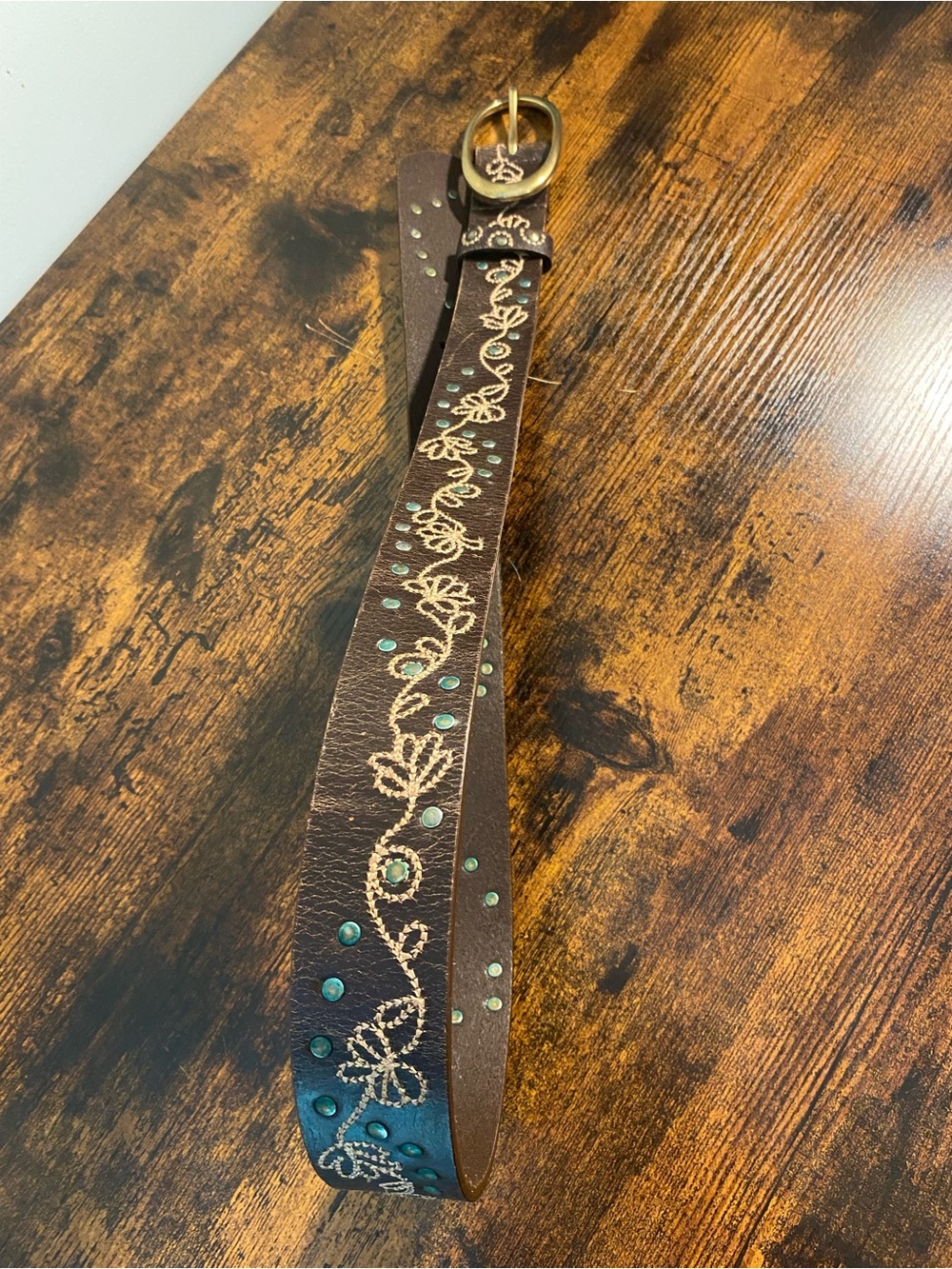 Embroidered Brown Embroidered Leather Belt